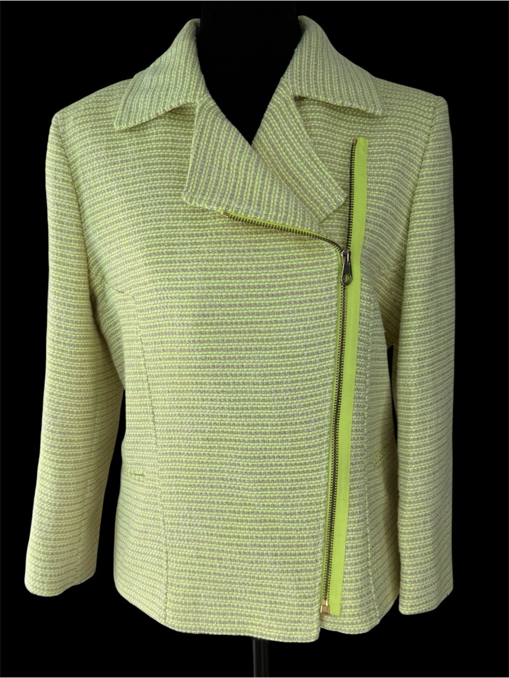 Ted Baker Lime Green Textured Asymmetrical Zip Blazer